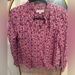 LOFT Pink and Black Floral Blouse